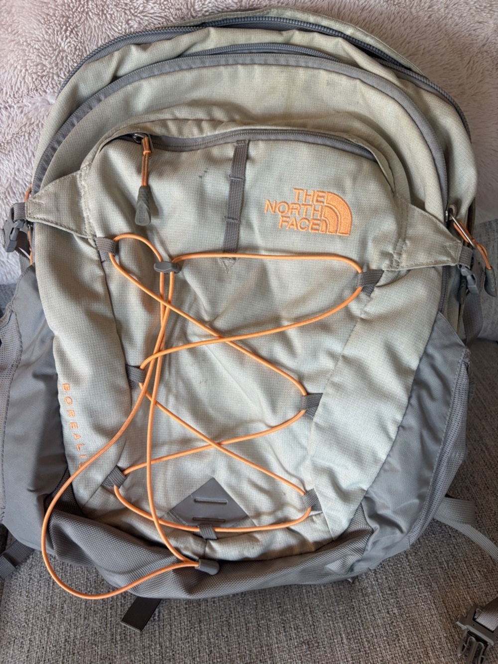 The North Face Gray Backpack with Orange Bungee